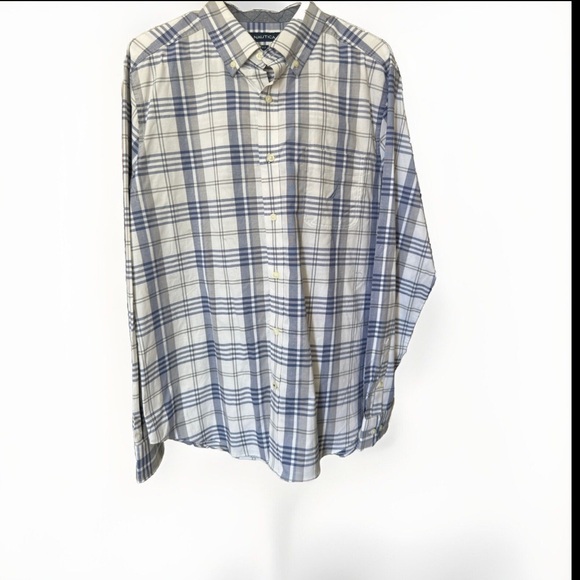 Nautica Other - Nautica Shirt Men's Large Gray Navy Plaid 100% Cotton Long Sleeve Button-Down